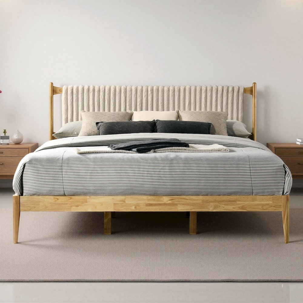 Ella Wooden King size Platform Bed in Natural and Beige. Picture 7