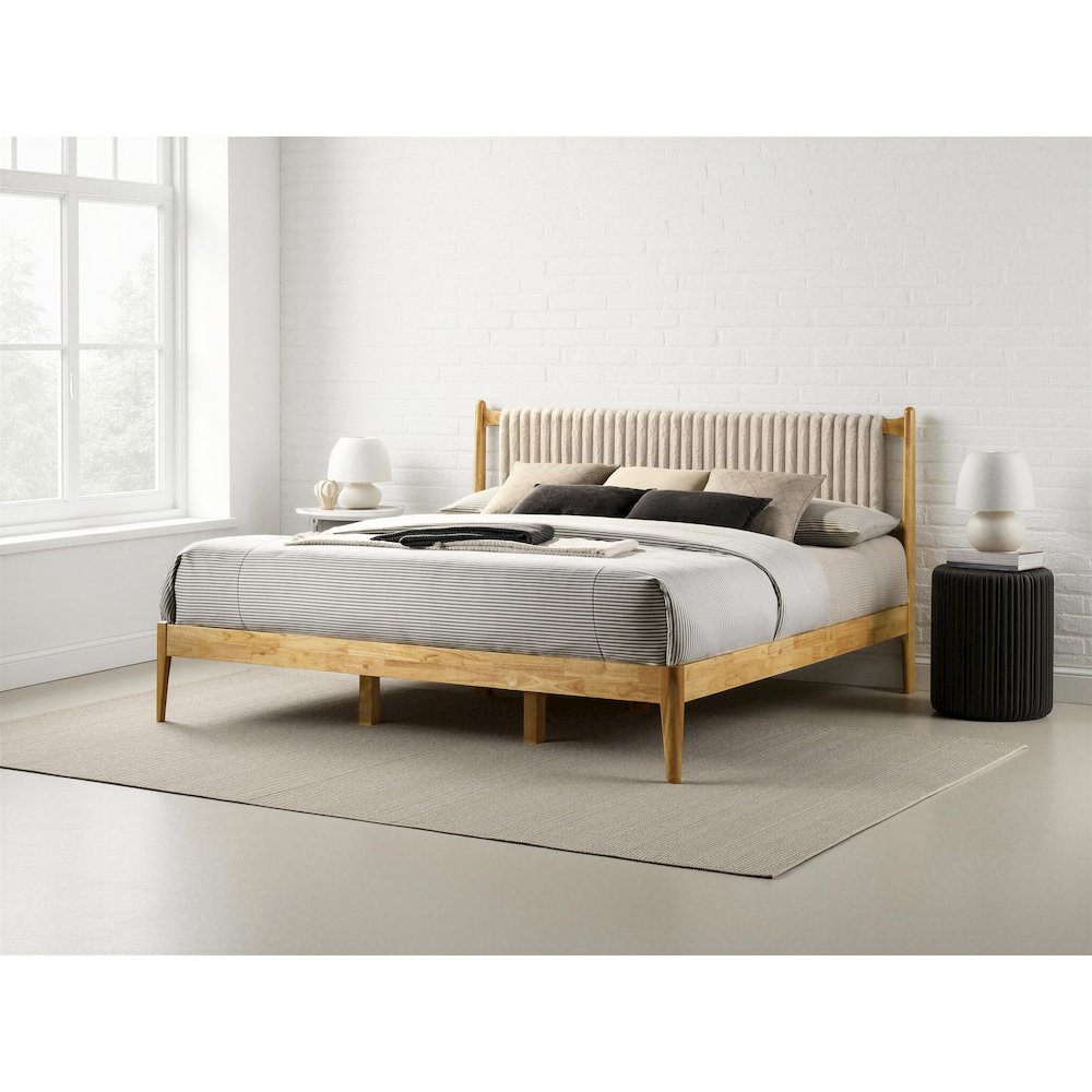 Ella Wooden King size Platform Bed in Natural and Beige. Picture 8