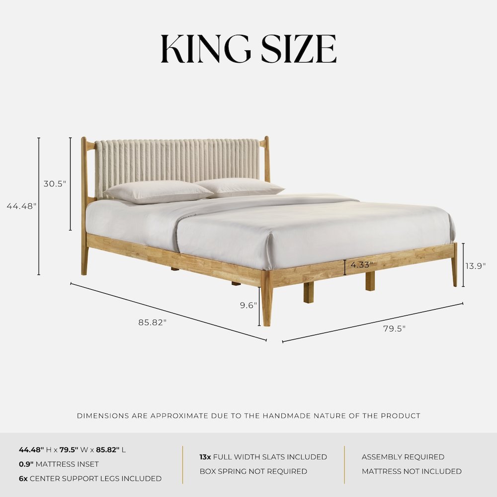 Ella Wooden King size Platform Bed in Natural and Beige. Picture 6