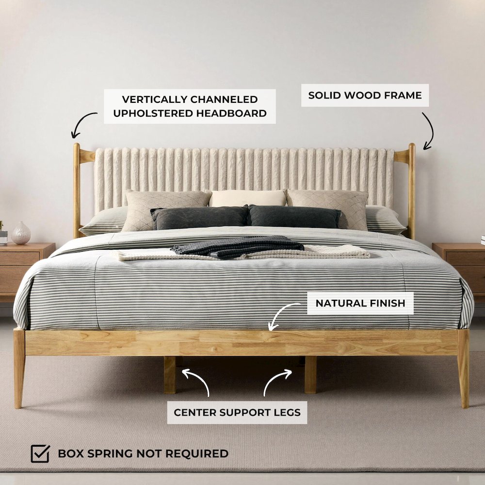 Ella Wooden King size Platform Bed in Natural and Beige. Picture 9