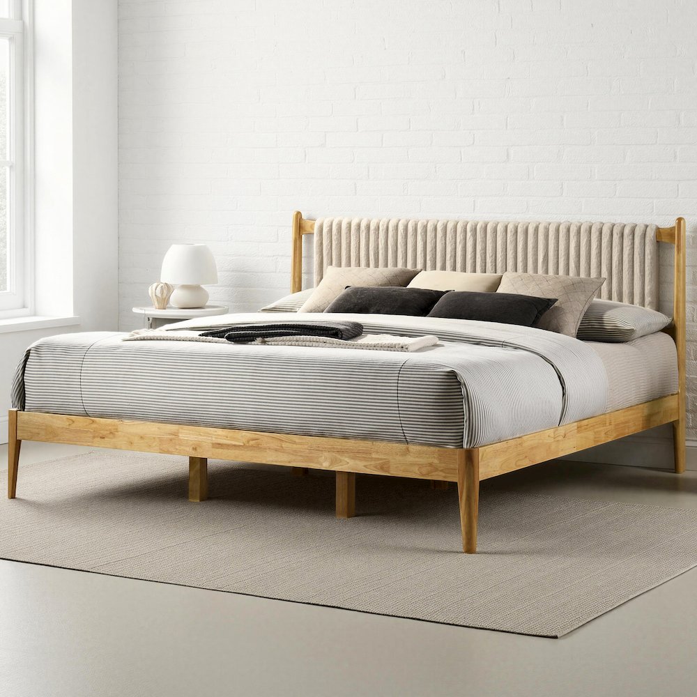 Ella Wooden King size Platform Bed in Natural and Beige. Picture 10