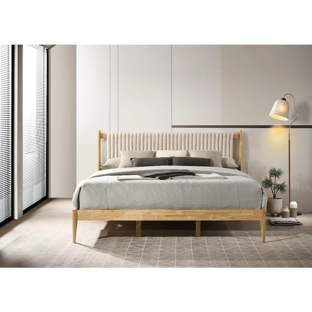 Ella Wooden King size Platform Bed in Natural and Beige. Picture 12