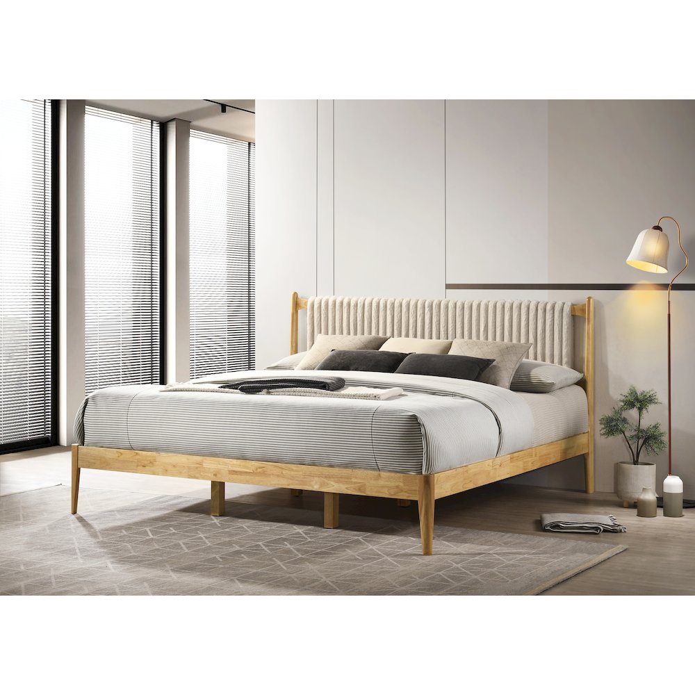 Ella Wooden King size Platform Bed in Natural and Beige. Picture 13
