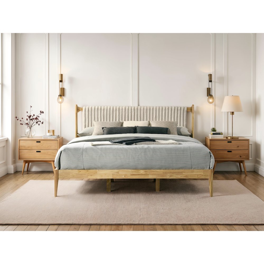 Ella Wooden King size Platform Bed in Natural and Beige. Picture 14