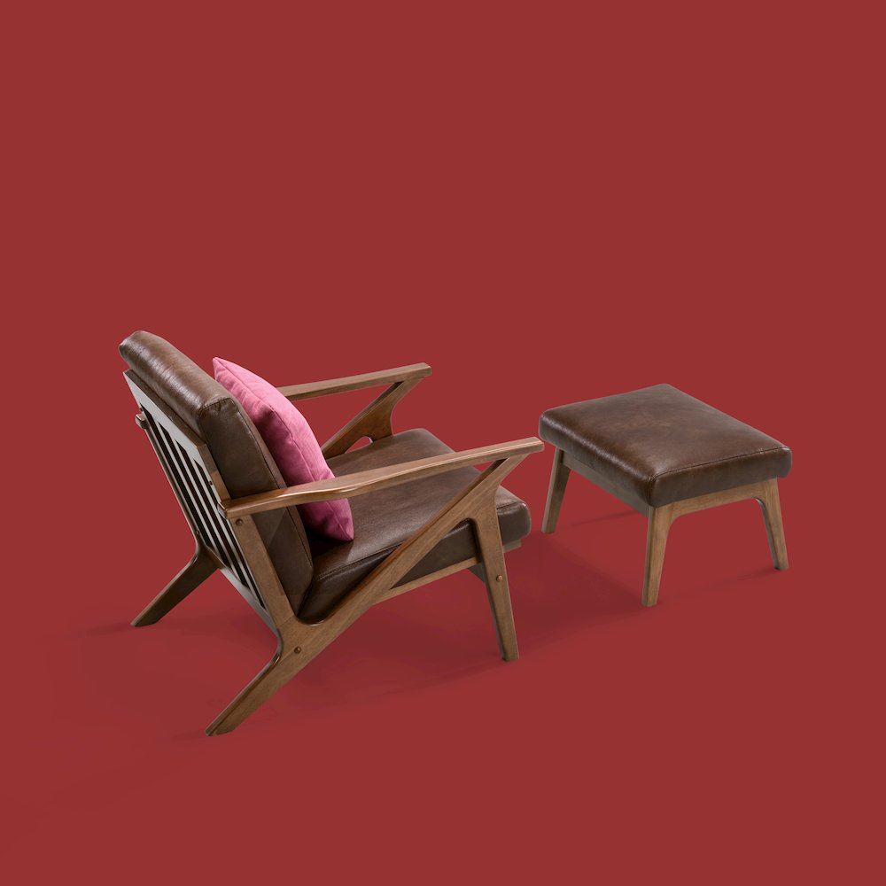 Zola Solid Wood and Fabric Upholstered Accent Armchair in Brown. Picture 6