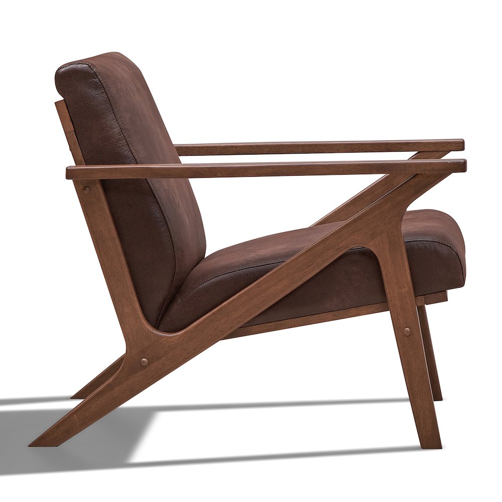 Zola Solid Wood and Fabric Upholstered Accent Armchair in Brown. Picture 2