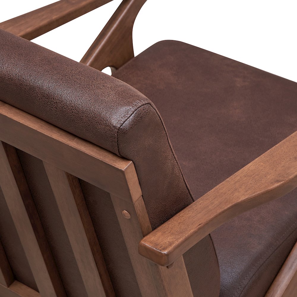 Zola Solid Wood and Fabric Upholstered Accent Armchair in Brown. Picture 4