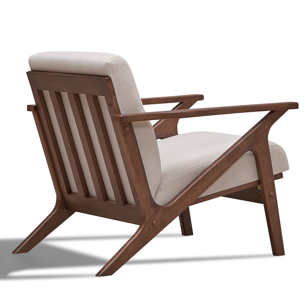 Zola Solid Wood and Fabric Upholstered Accent Armchair in Walnut/Beige. Picture 3