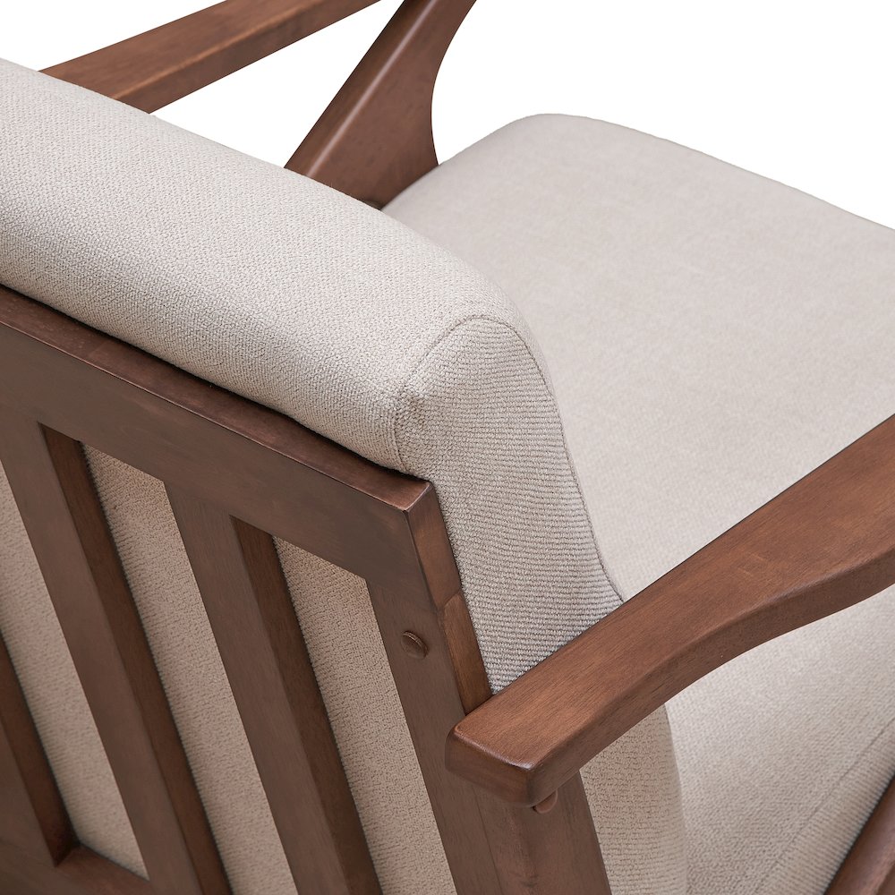 Zola Solid Wood and Fabric Upholstered Accent Armchair in Walnut/Beige. Picture 4