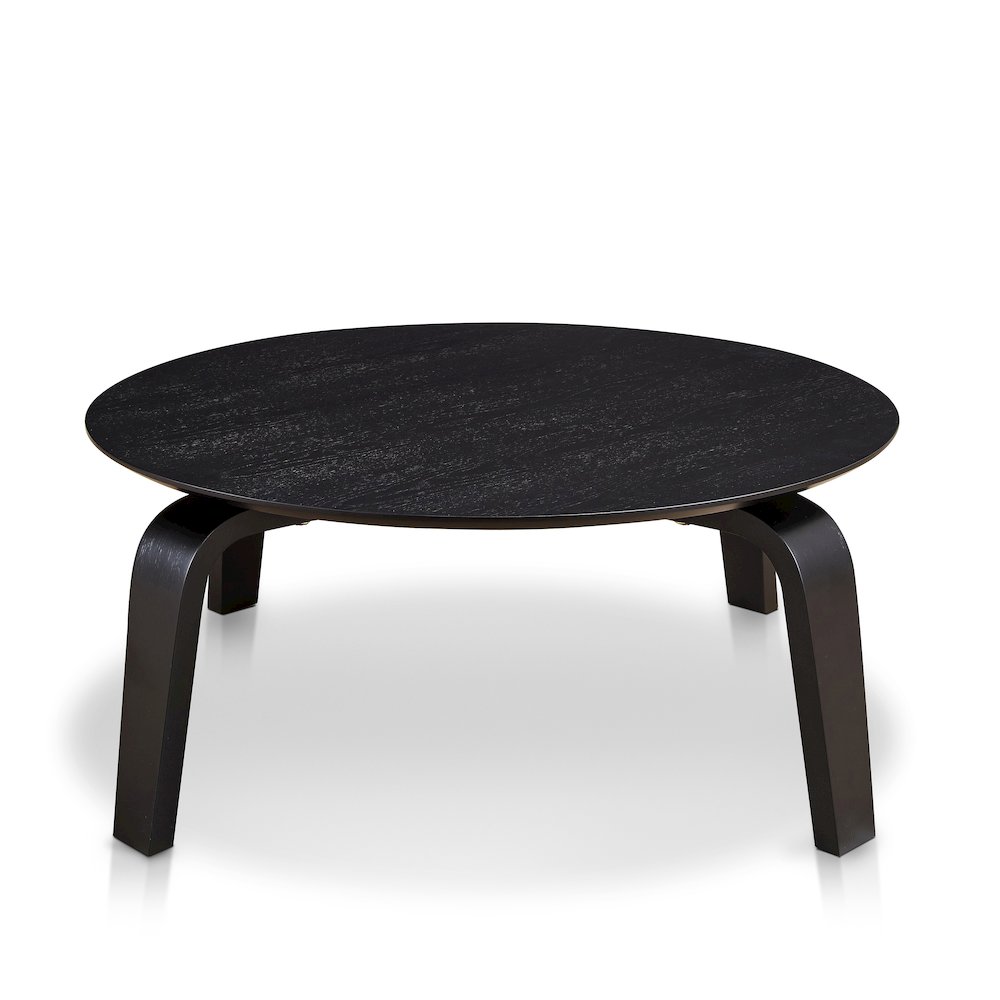 Mod Round Shape Mid-Century Wood Coffee Table in Black. Picture 1