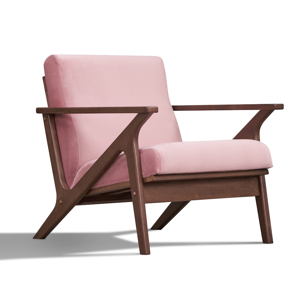 Zola Solid Wood and Velvet Upholstered Accent Armchair in Blush Pink. Picture 1
