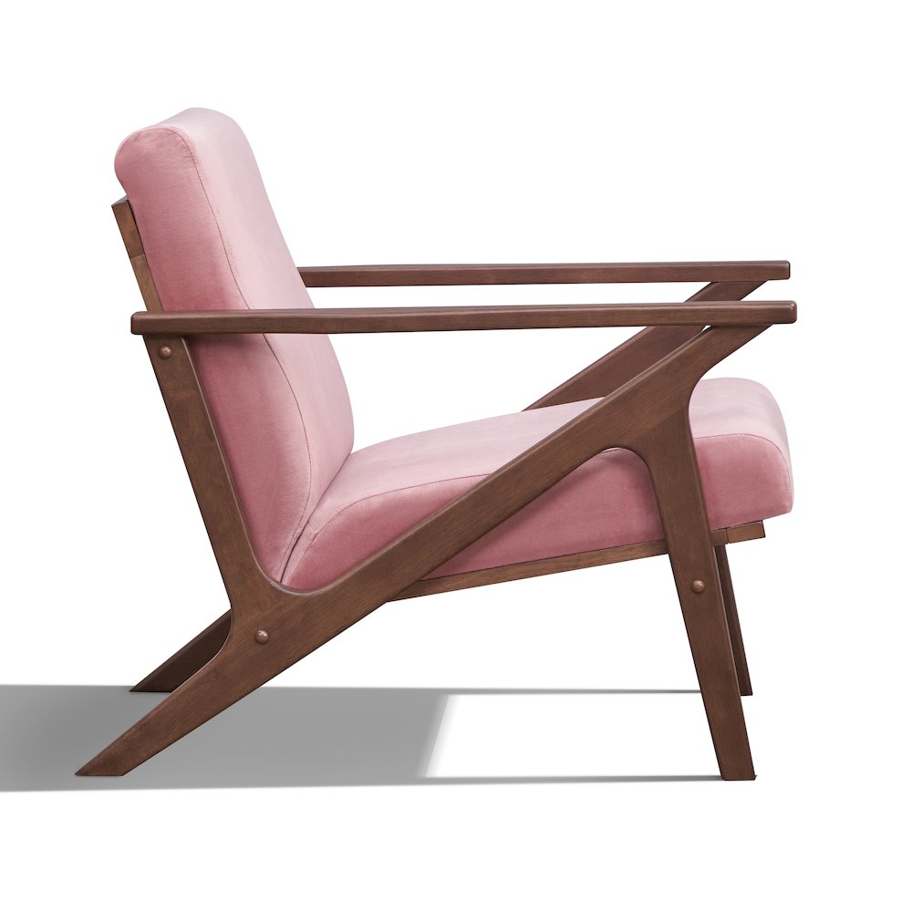 Zola Solid Wood and Velvet Upholstered Accent Armchair in Blush Pink. Picture 2