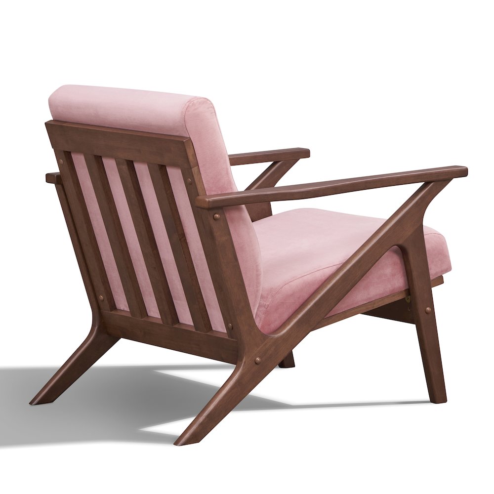 Zola Solid Wood and Velvet Upholstered Accent Armchair in Blush Pink. Picture 3