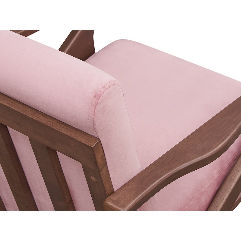 Zola Solid Wood and Velvet Upholstered Accent Armchair in Blush Pink. Picture 4