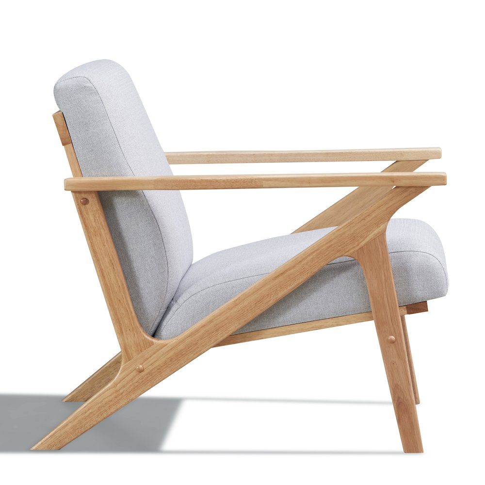 Zola Solid Wood and Fabric Accent Armchair in Oak and Light Gray. Picture 2