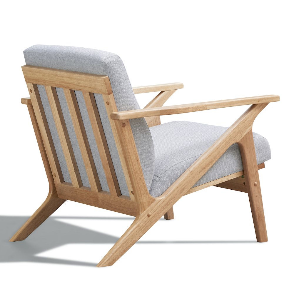 Zola Solid Wood and Fabric Accent Armchair in Oak and Light Gray. Picture 3
