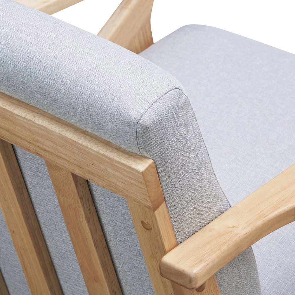 Zola Solid Wood and Fabric Accent Armchair in Oak and Light Gray. Picture 4