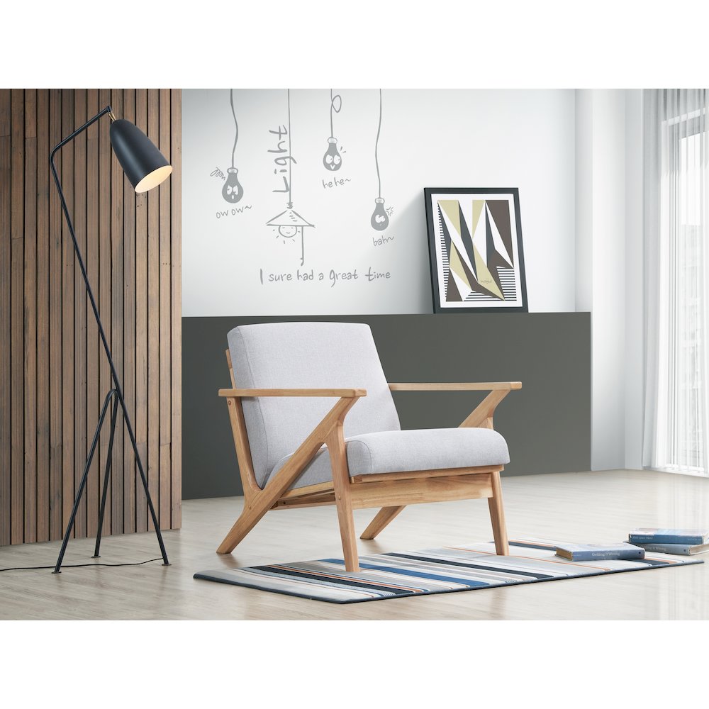 Zola Solid Wood and Fabric Accent Armchair in Oak and Light Gray. Picture 5