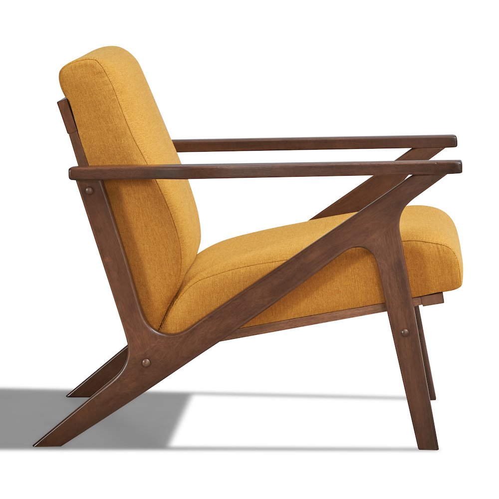 Zola Solid Wood and Fabric Accent Armchair in Walnut and Mustard. Picture 2