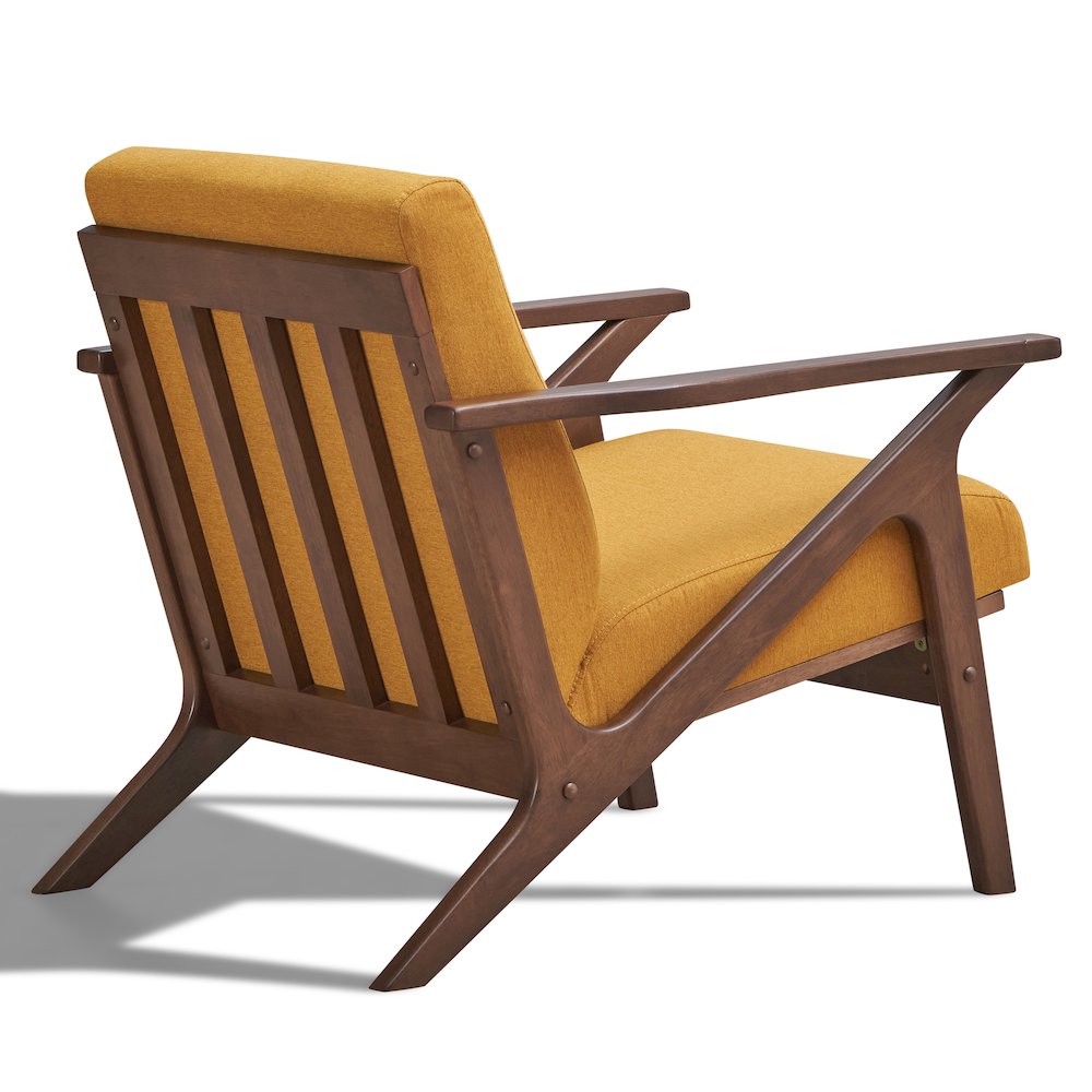 Zola Solid Wood and Fabric Accent Armchair in Walnut and Mustard. Picture 3