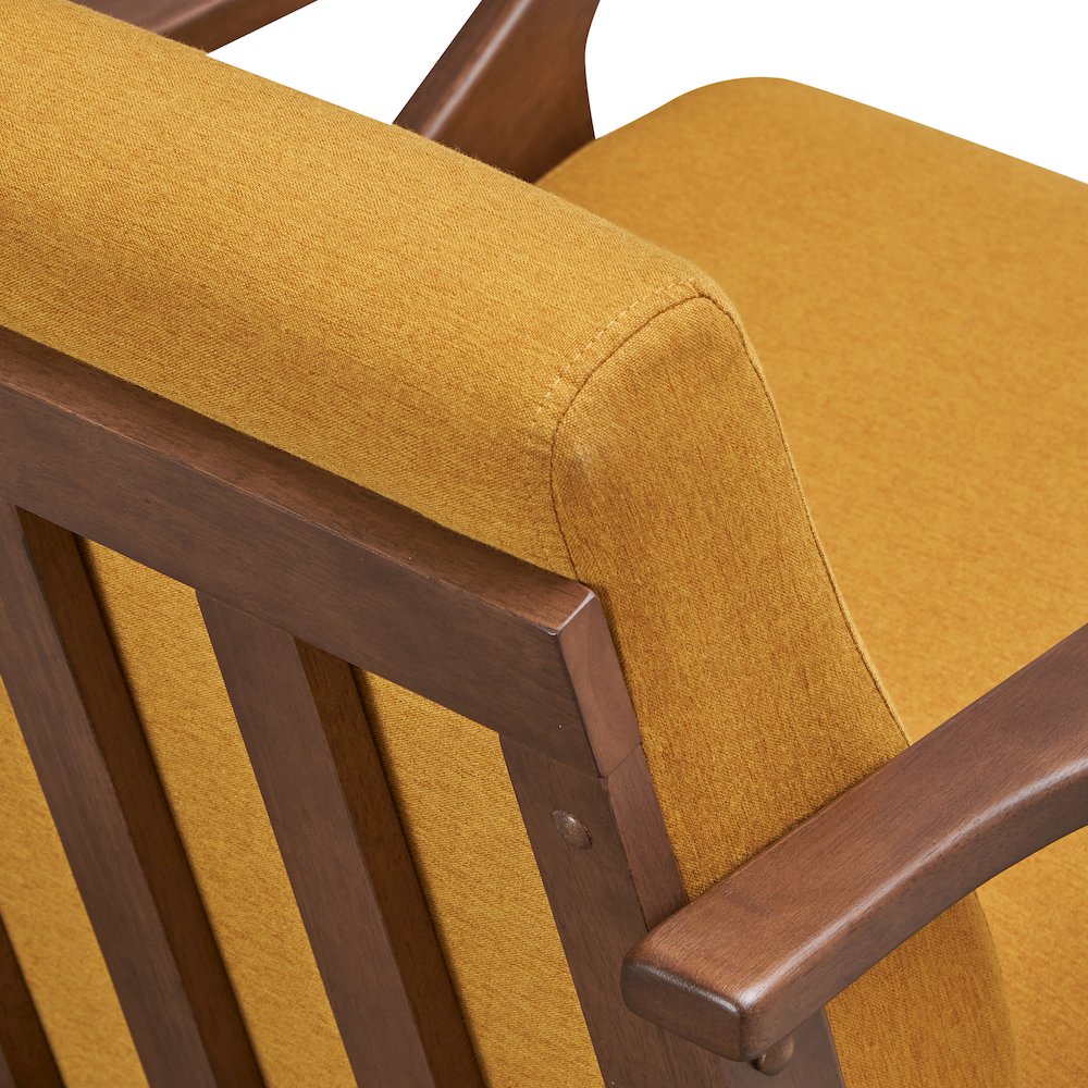 Zola Solid Wood and Fabric Accent Armchair in Walnut and Mustard. Picture 4