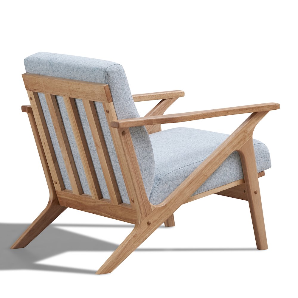Zola Solid Wood and Fabric Accent Armchair in Oak and Light Blue. Picture 3