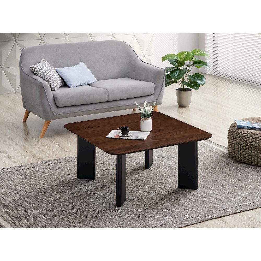 Joss Square Shape Modern Wood Coffee Table in Walnut. Picture 4