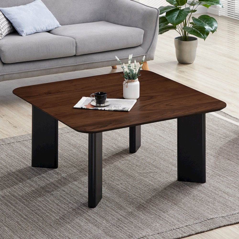 Joss Square Shape Modern Wood Coffee Table in Walnut. Picture 5