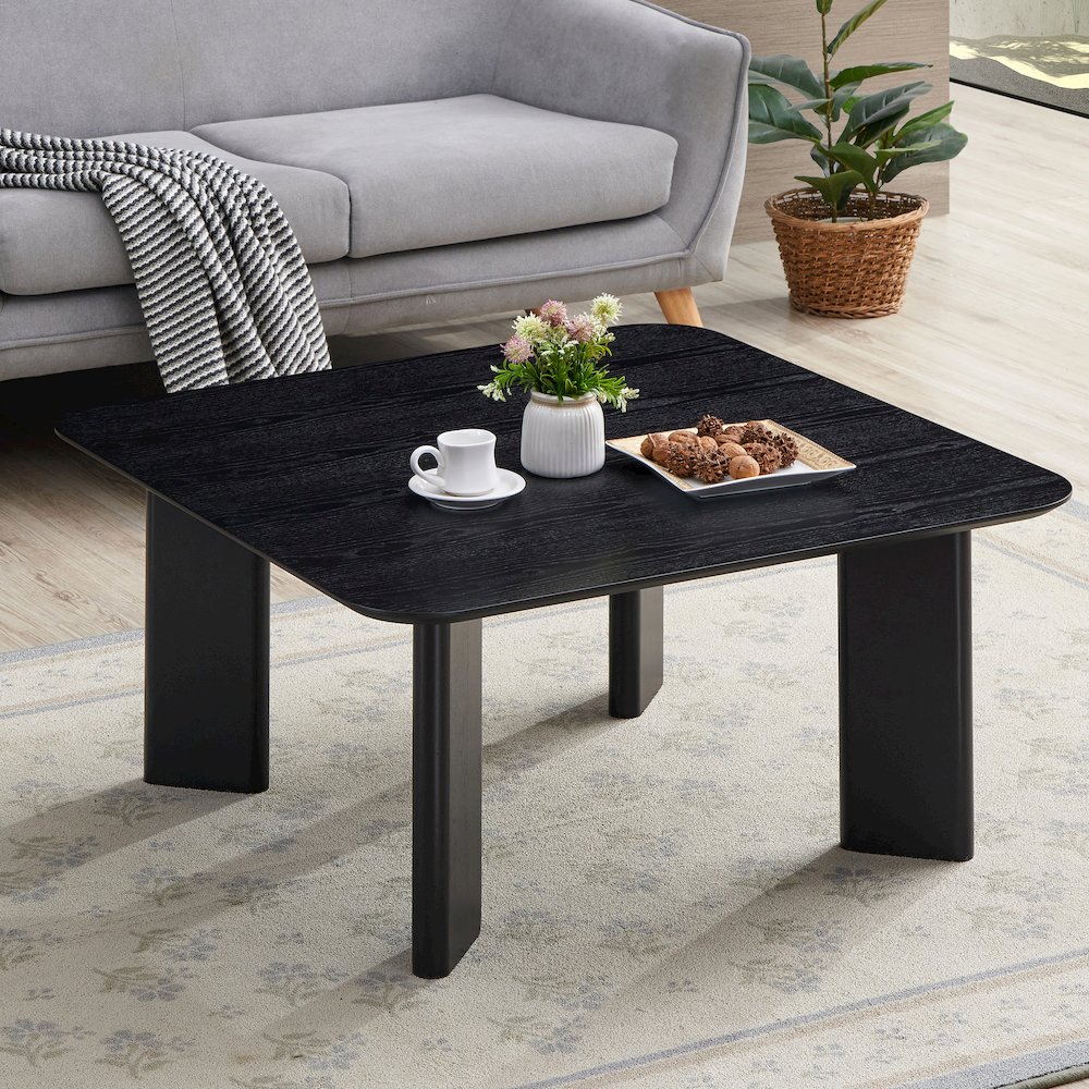 Joss Square Shape Modern Wood Coffee Table in Black Ash. Picture 5