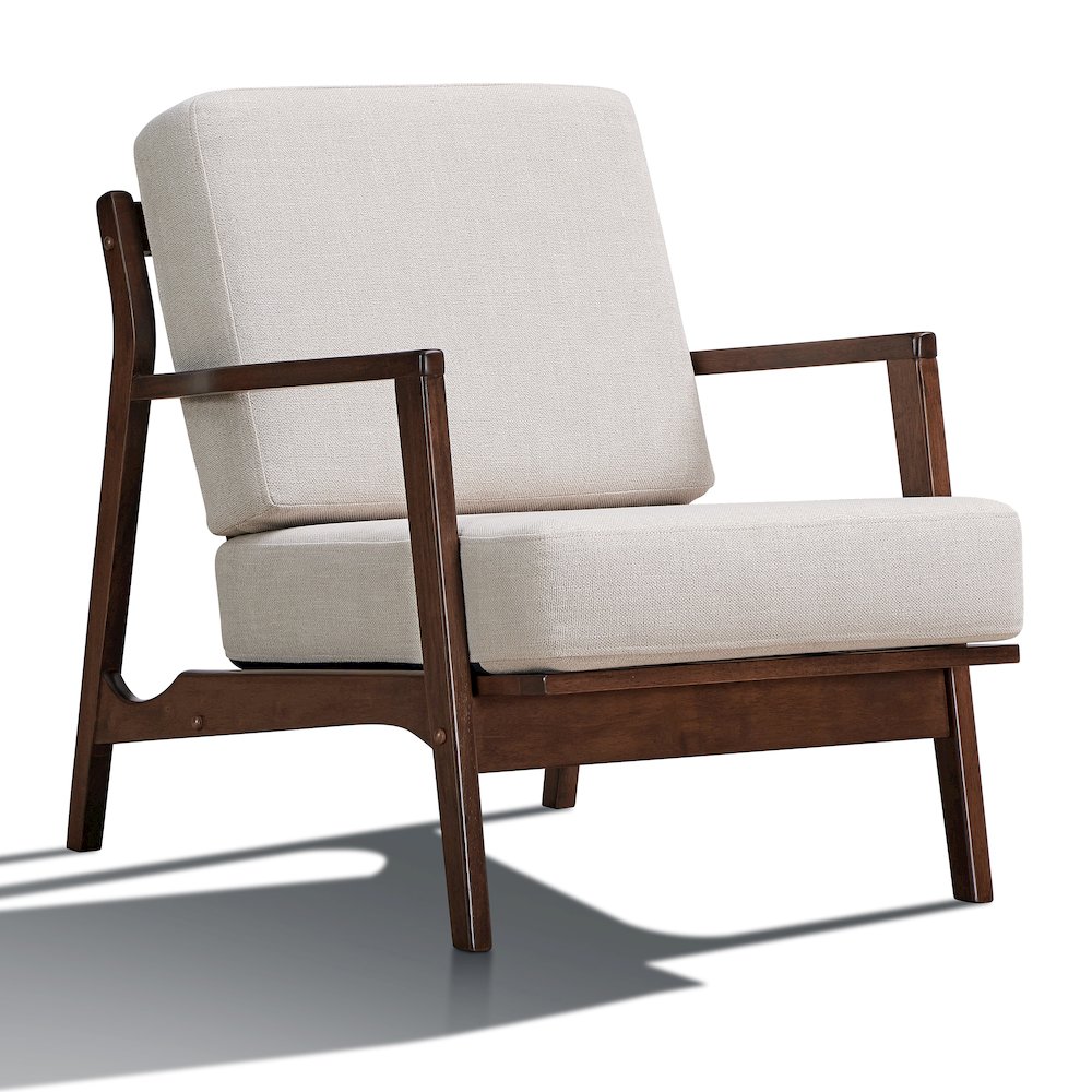 Jasper Solid Wood and Fabric Upholstered Accent Armchair in Beige. Picture 1