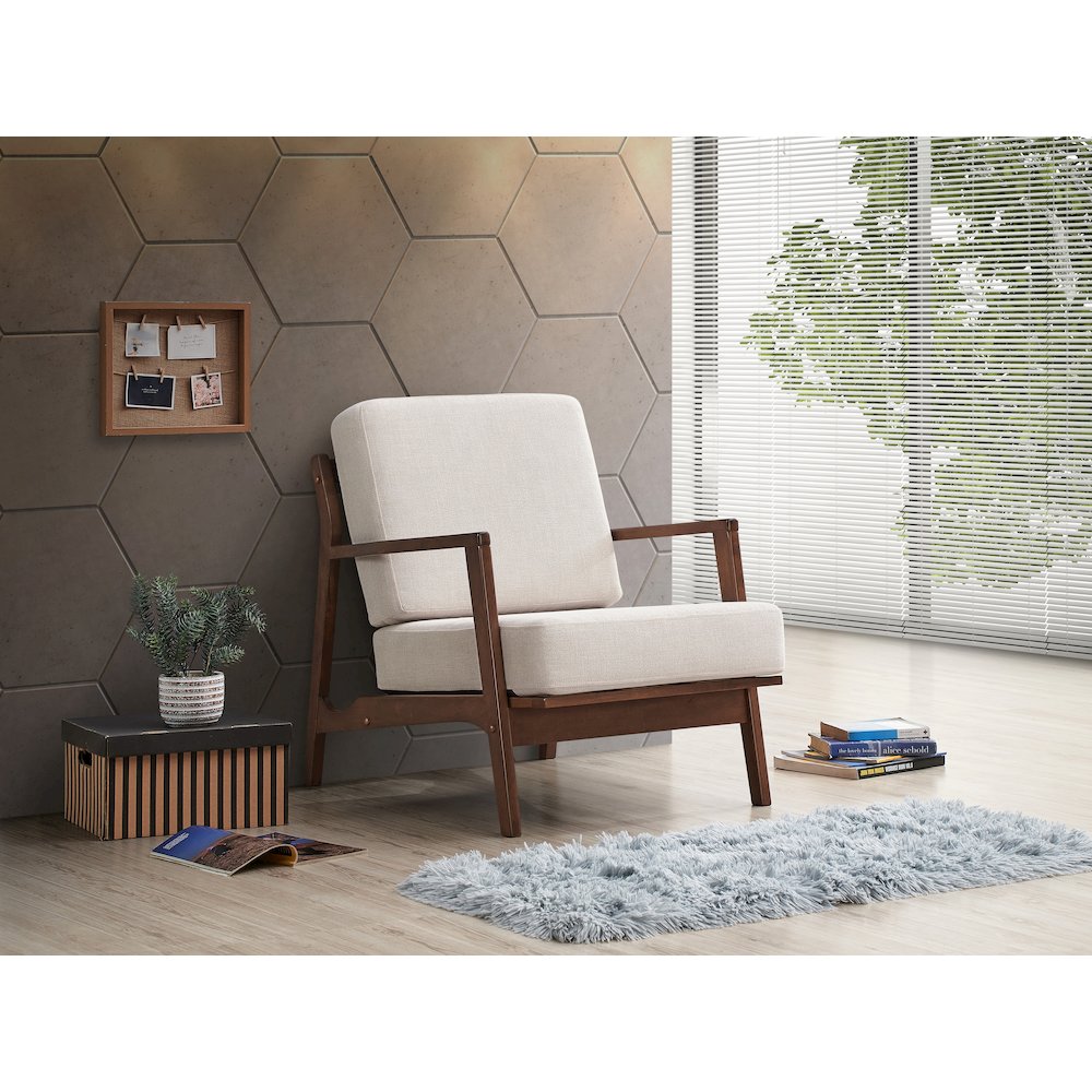 Jasper Solid Wood and Fabric Upholstered Accent Armchair in Beige. Picture 5
