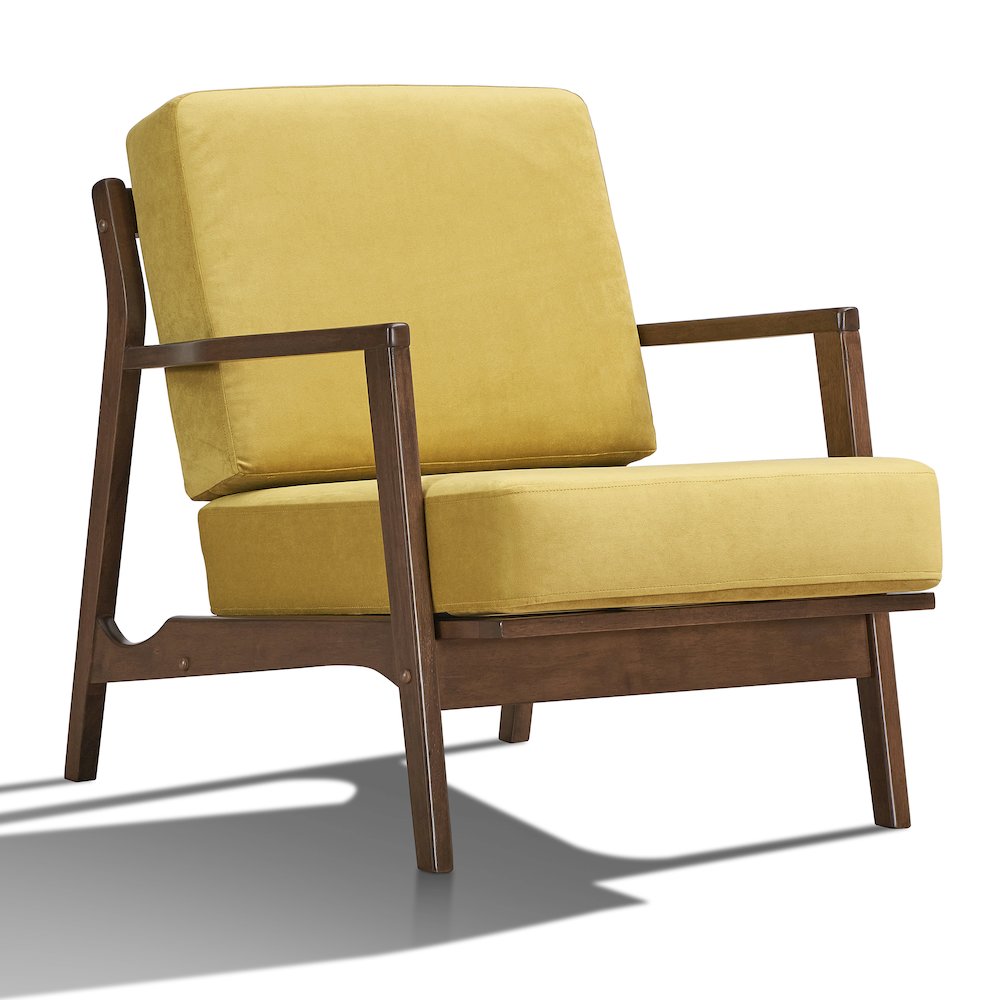 Jasper Solid Wood and Velvet Upholstered Accent Armchair in Gold. Picture 1