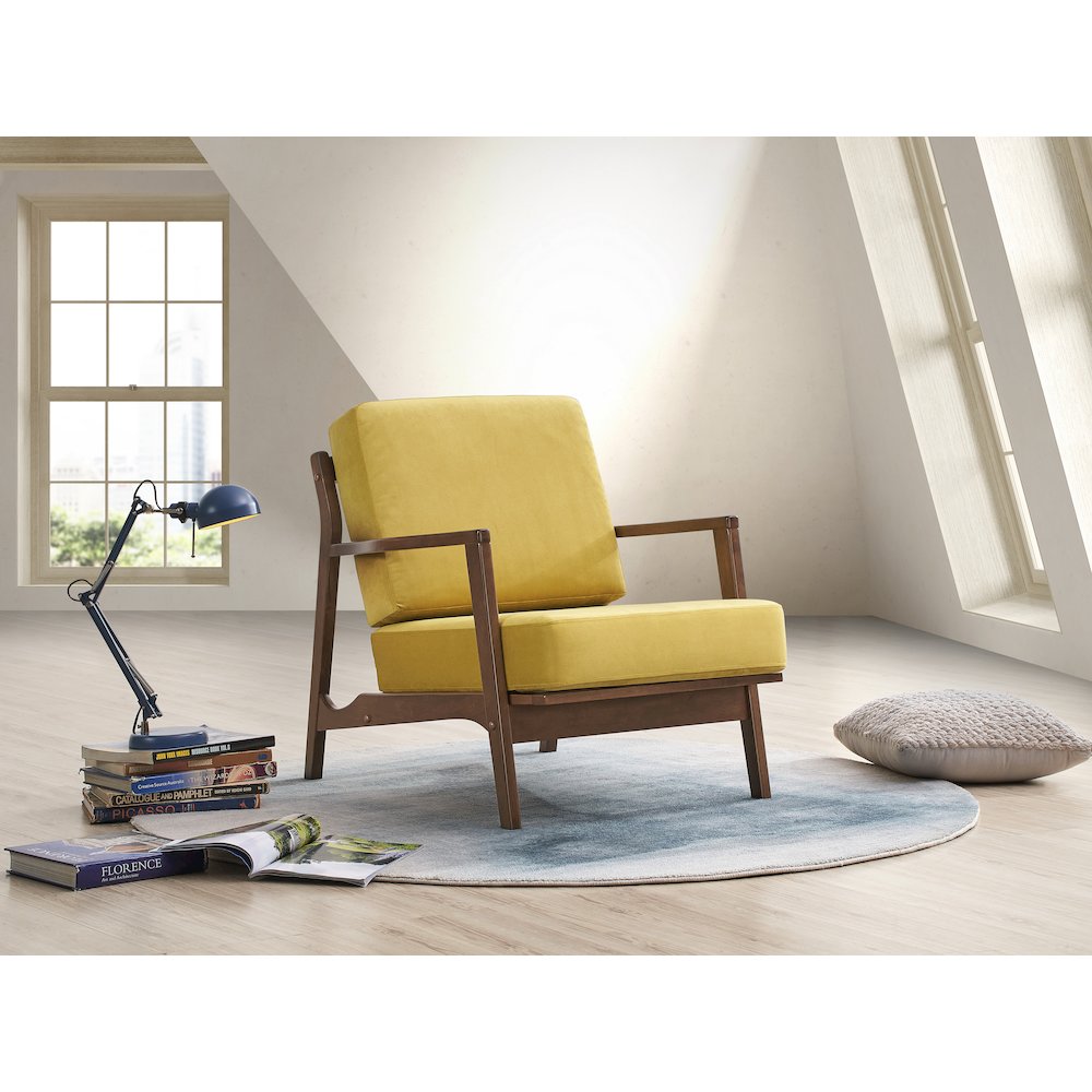 Jasper Solid Wood and Velvet Upholstered Accent Armchair in Gold. Picture 5