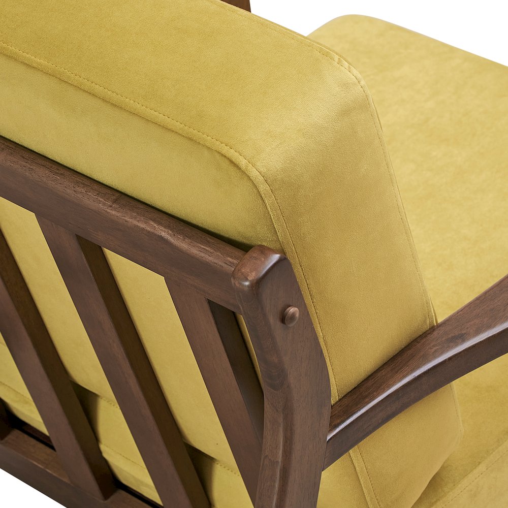 Jasper Solid Wood and Velvet Upholstered Accent Armchair in Gold. Picture 6