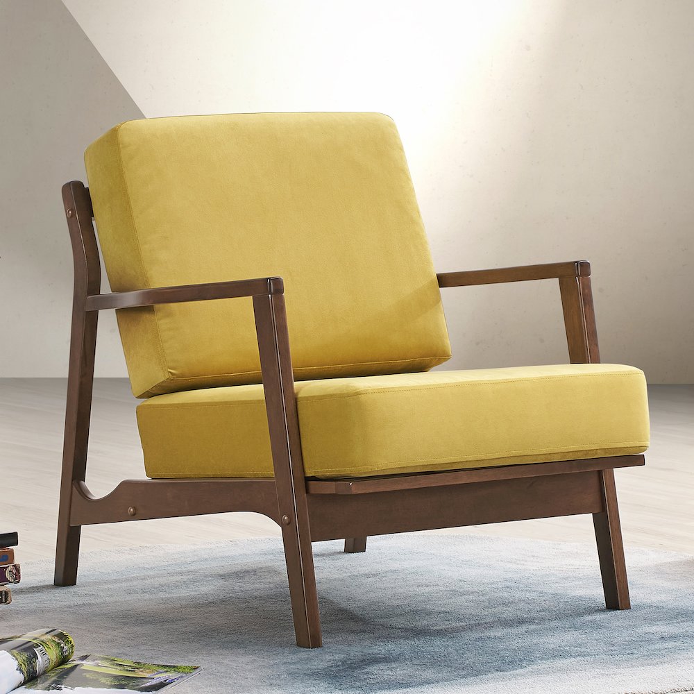 Jasper Solid Wood and Velvet Upholstered Accent Armchair in Gold. Picture 7