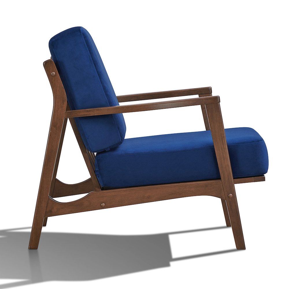 Jasper Solid Wood and Velvet Upholstered Accent Armchair in Blue. Picture 2