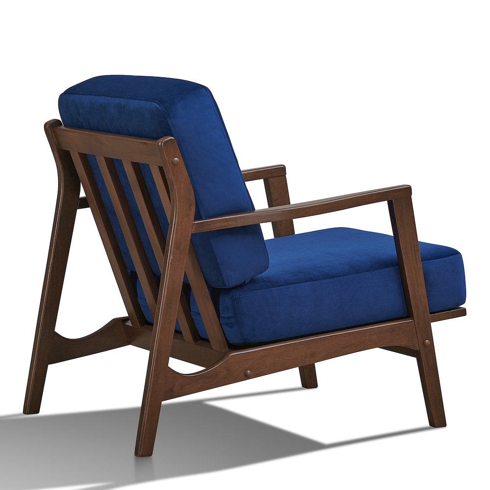 Jasper Solid Wood and Velvet Upholstered Accent Armchair in Blue. Picture 3