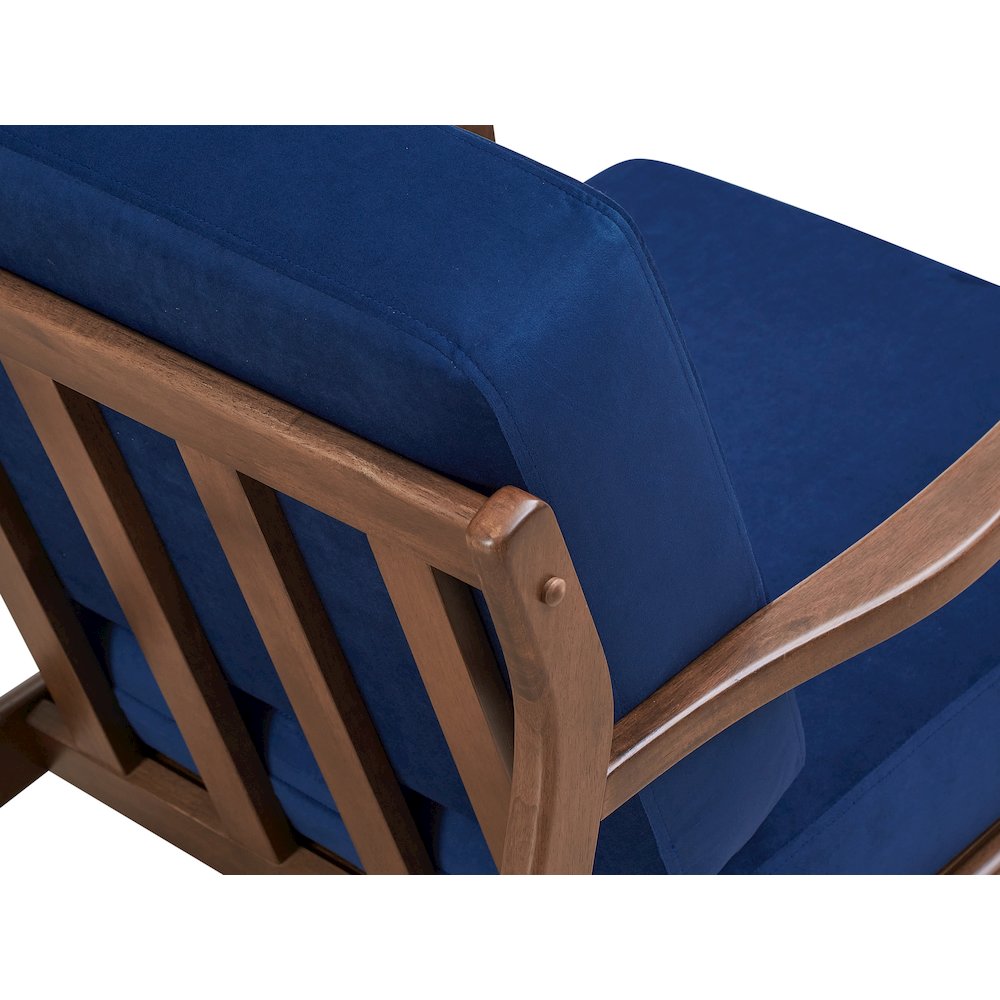 Jasper Solid Wood and Velvet Upholstered Accent Armchair in Blue. Picture 4