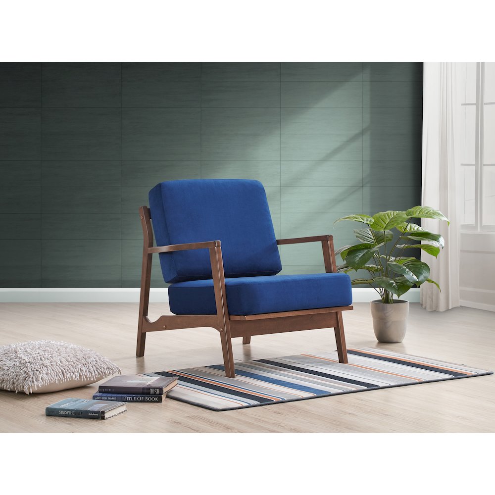 Jasper Solid Wood and Velvet Upholstered Accent Armchair in Blue. Picture 5