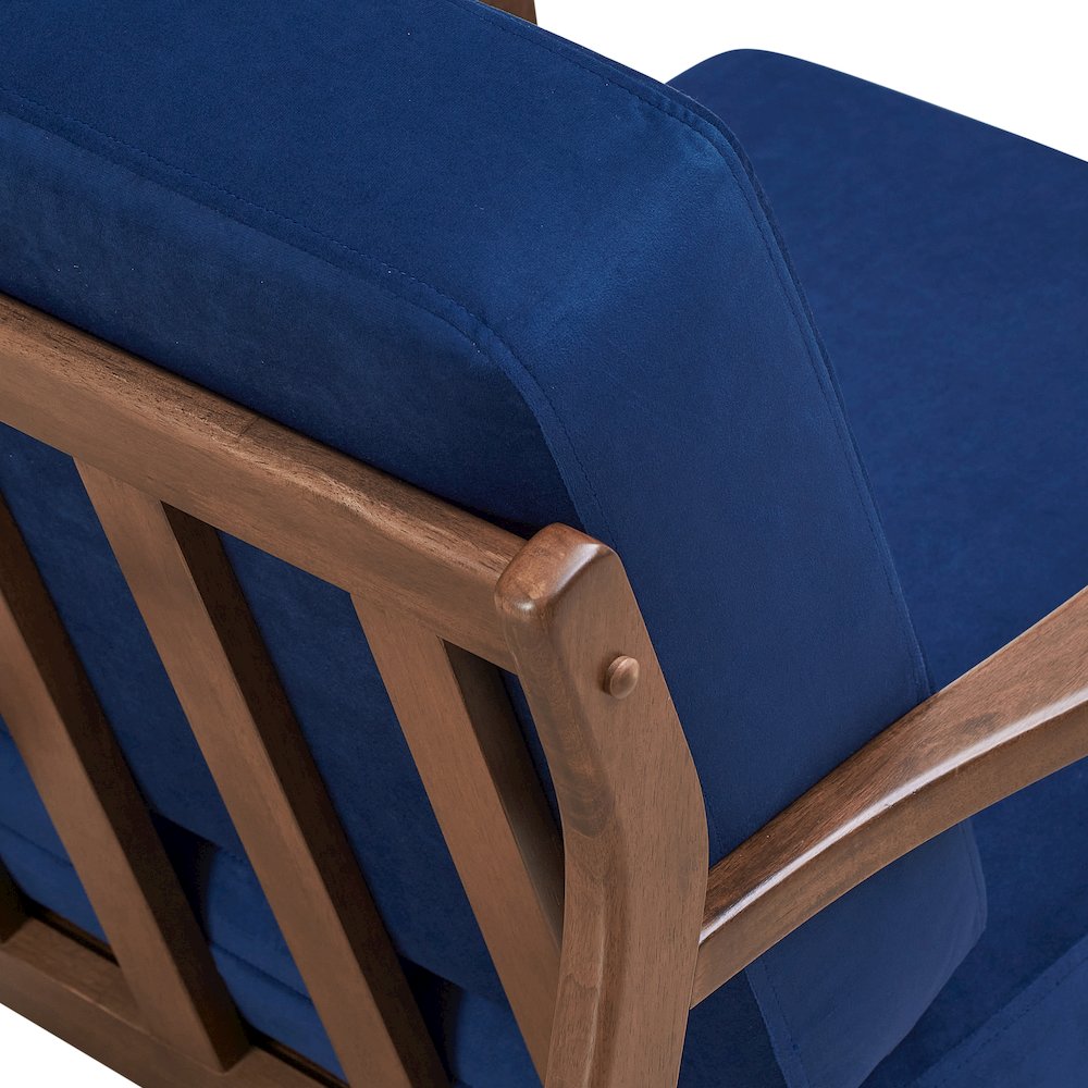 Jasper Solid Wood and Velvet Upholstered Accent Armchair in Blue. Picture 6