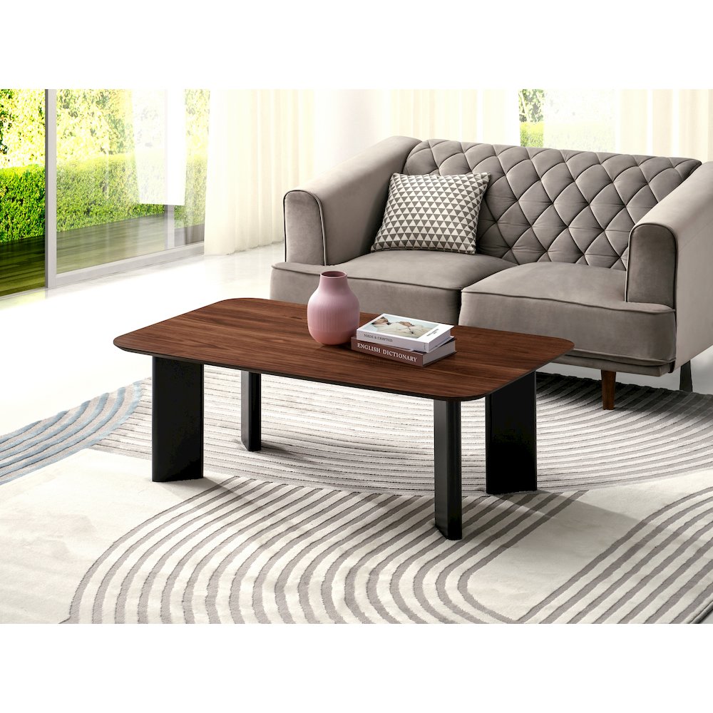 Joss Rectangular Shape Modern Wood Coffee Table in Walnut. Picture 2