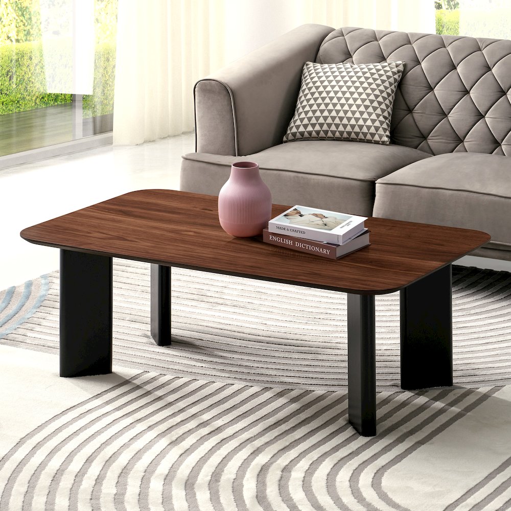 Joss Rectangular Shape Modern Wood Coffee Table in Walnut. Picture 5