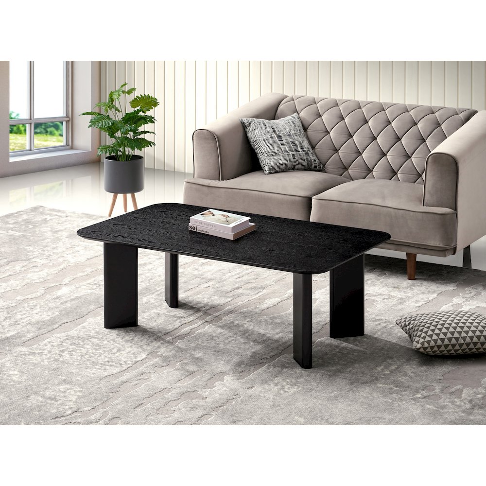 Joss Rectangular Shape Modern Wood Coffee Table in Black Ash. Picture 2