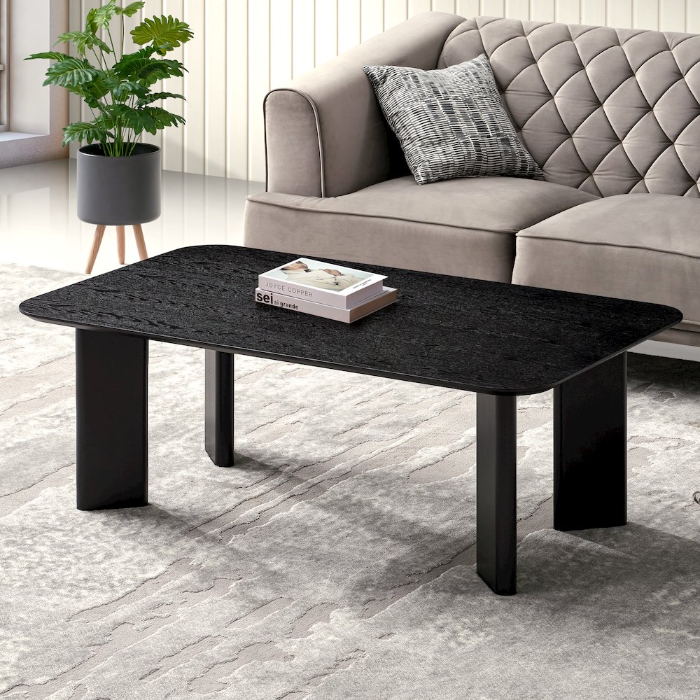 Joss Rectangular Shape Modern Wood Coffee Table in Black Ash. Picture 5