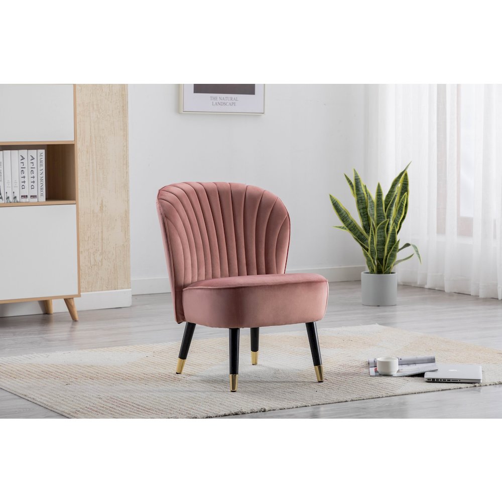Jane Modern Wood and Velvet Fabric Upholstered Accent Chair in Pink. Picture 8