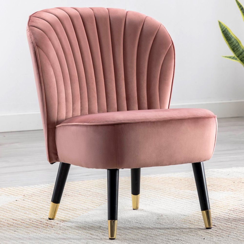 Jane Modern Wood and Velvet Fabric Upholstered Accent Chair in Pink. Picture 7