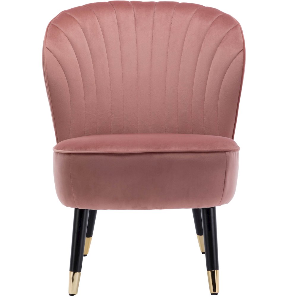 Jane Modern Wood and Velvet Fabric Upholstered Accent Chair in Pink. Picture 2