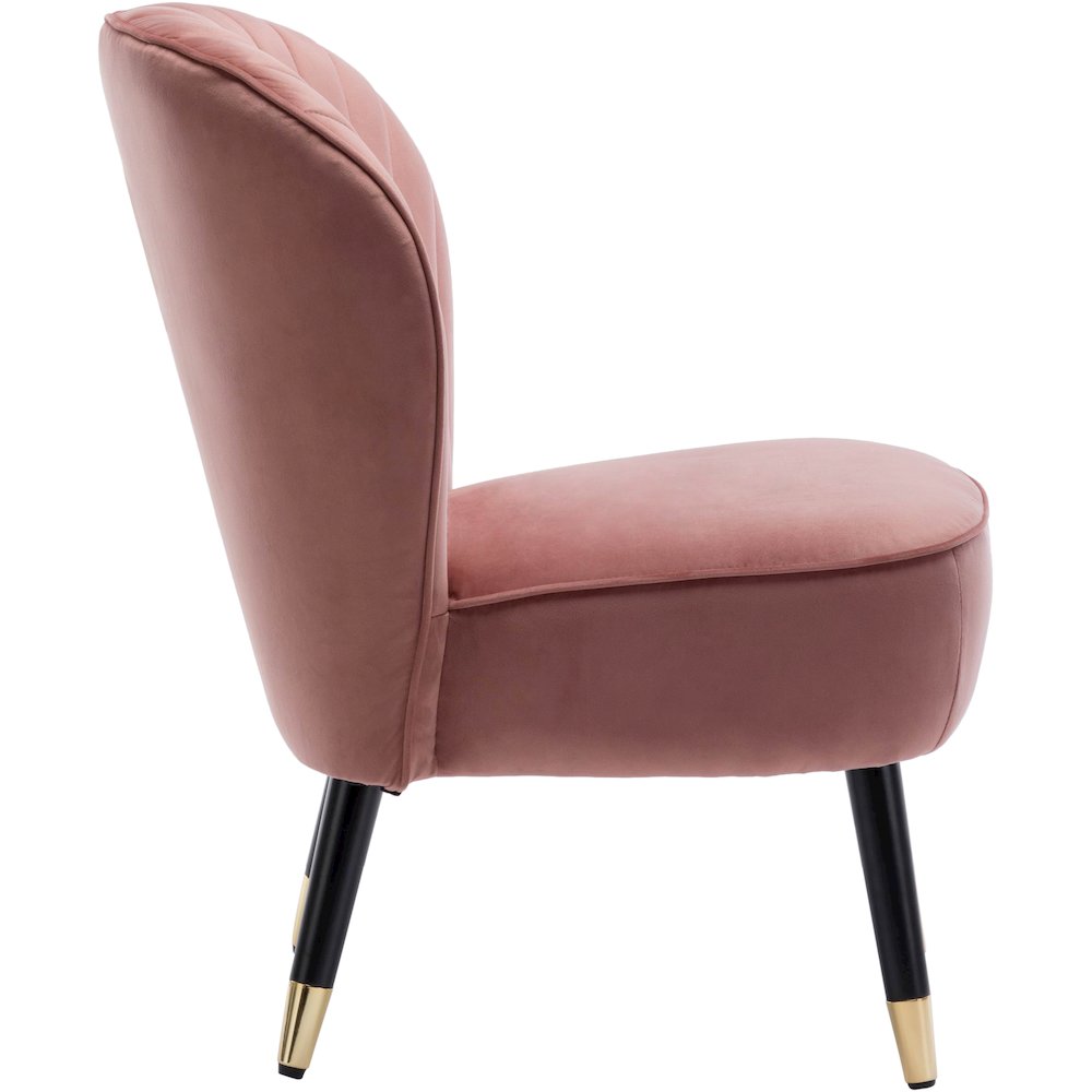 Jane Modern Wood and Velvet Fabric Upholstered Accent Chair in Pink. Picture 3