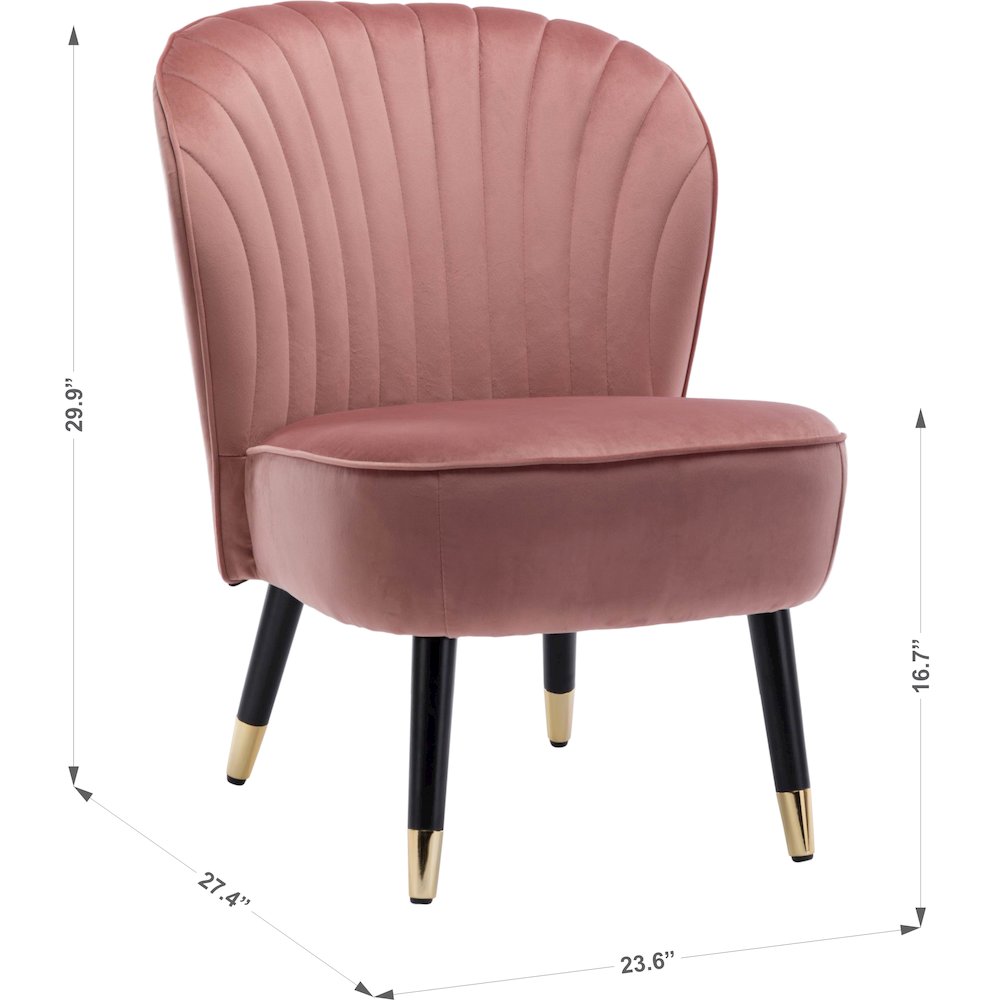 Jane Modern Wood and Velvet Fabric Upholstered Accent Chair in Pink. Picture 6