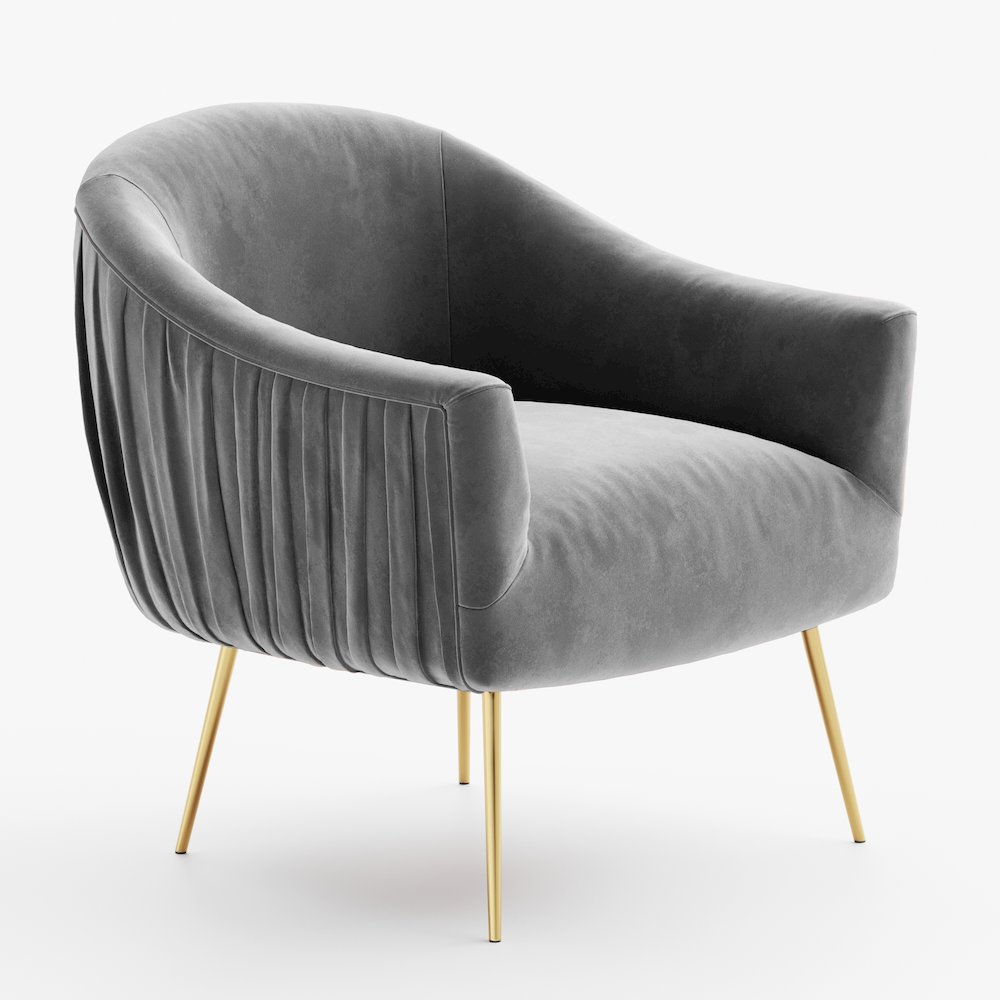 Julia Velvet Upholstered Accent Armchair with Gold Legs in Gray. Picture 1